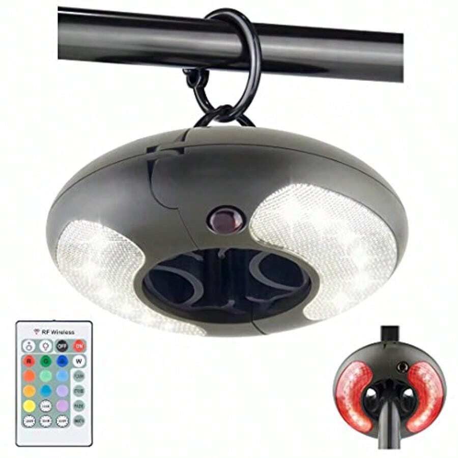 HONWELL Luces LED para exteriores para sombrilla iluminacion de sombrilla con mando a distancia RF funciona con pilas iluminacion inalambrica para sombrilla de mesa camping jardin - NegroB - Ver 1