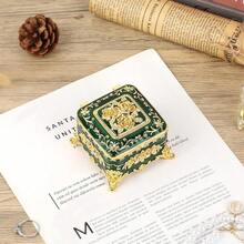 HAWTVintage Jewelry Box Small Trinket Storage Organizer Box Gold Metal Chest Ring Case Treasure Chest Square Keepsake Boxes For Earrings Necklace Gift For WomenGreen - Green - View 5