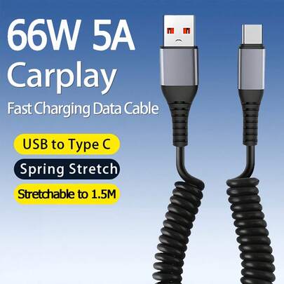 1 ชิ้น สายเคเบิลข้อมูลสปริง, สายชาร์จ USB เป็น Apple Lightning/Type-C, ชาร์จเร็ว 60W, ใช้ได้กับ IPhone 16 15 14 13 12,