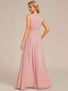 EVERPRETTY Romantic Chiffon Backless Ruffle Trim Pink Bridesmaid Dress, Wedding Guest Dress, Semi-Formal Dress - Pink - View 7