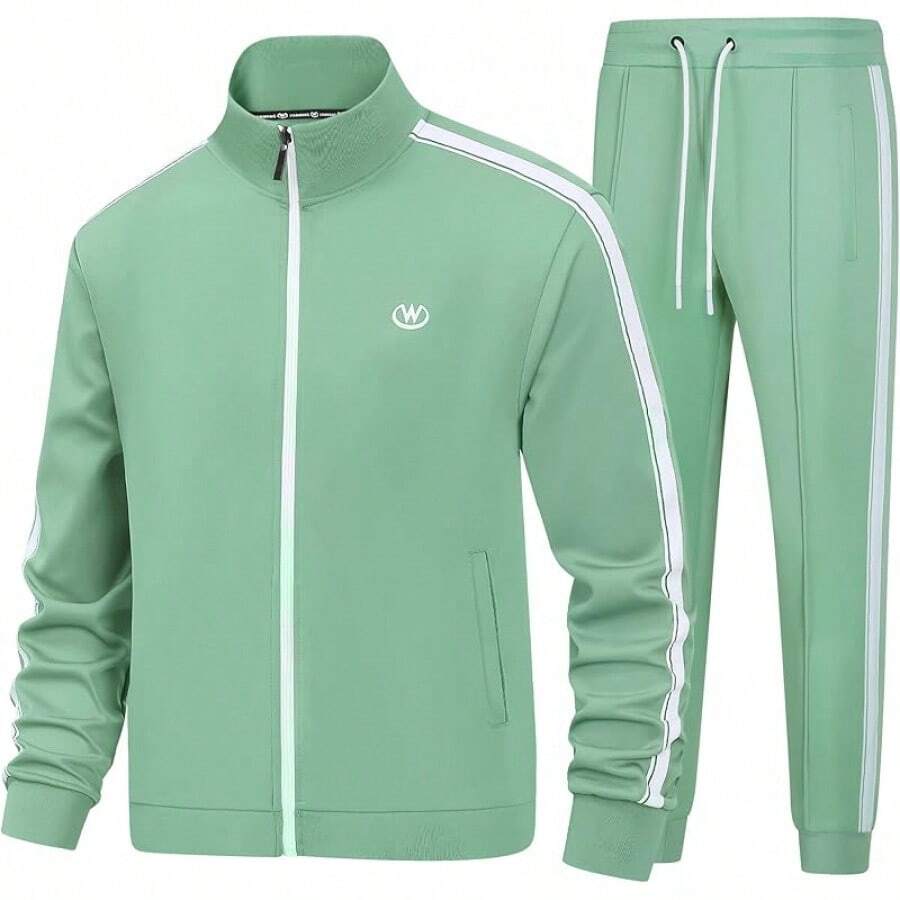 Men's Tracksuits Set Long Sleeve Casual Full Zip Running Sports 2 Piece Outfits - Green - View 1