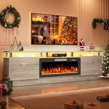 [2 Packages Shipping]80"Fireplace TV Stand With 36" Electric Fireplace, Stainless Steel Pipe, Modern 80 Inch 2 Tier TV Console Stand For TVs Up To 80", LED Light Entertainment Center With Storage Cabinets - 查看 7