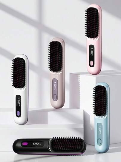 女士无线直发梳 - USB充电便携式直发梳，负离子热风梳，防烫设计，3档温度设置，30秒快速加热，2000mAh电池，可连续使用30分钟，是送给女学生和直发爱好者的完美节日/圣诞礼物，适用于短发/刘海/长发/卷发，方便旅行携带，圣诞节送给女性的最佳礼物