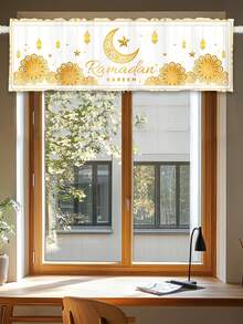 1pc Ramadan Mubarak Blackout Short Curtain Valance,139*46cm Crescent Lantern Elements Pattern Polyester Short Window Valance,Perfect For Living Room Bedroom Bathroom Kitchen Room Home Decor,Themed Festive Home Decor,Perforable Curtains,Eid Treatments With Rod Pocket,Room Decor,Ramadan Party Gifts Favors