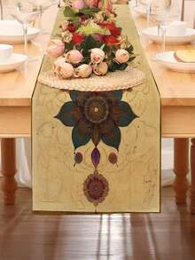 1pc Vibrant Mandala Pattern Table Runner - Layered Line Circle Design, Suitable For Indoor/Outdoor Dining, Ideal For Spring/Summer, Home Decor, Family Gatherings And Everyday Use, Excellent Dining Table Decoration - Multicolor - View 3