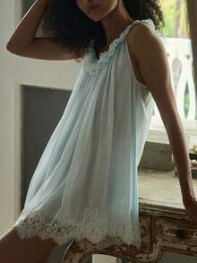 Women's Sleepwear Lace Nightdress Victorian Vintage Nightgown Loungewear Pajamas - 淺藍色 - 查看 3