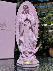 Statue Of The Virgin Mary - Religious Decorations - White and Pink - View 7