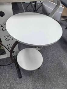Modern Wooden Coffee Table With Metal Base - Elegant Round Table For Living Room, Bedroom, Or Balcony - Space-Saving Design, Lightweight & Durable, Easy Assembly, Black Finish, Perfect For Sofa, Bedroom, Or Reading Nook, Coffee Table For Living Room, Bedroom Nightstand, Contemporary Aesthetic, Sleek Metallic Legs - White Double-Tier End Table - 查看 2