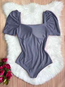 Women's Bodysuit Puffed Sleeve Suplex Moda Super Shipping!! - Grey - View 2