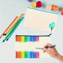 2/4/6/8pcs Blank Canvas Zipper Bags, Canvas Pencil Cases, Canvas Cosmetic Bags, Blank Canvas Pencil Boxes, Canvas Makeup Bags, Suitable For Travel, DIY, Crafts