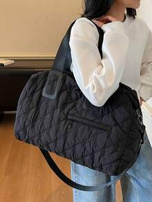 Quilted Sports Gym Bag, Fashionable Large Capacity Travel Tote Bag, Portable Thick Weekend Overnight Bag, Large Capacity Minimalist Zipper Bag, Solid Color Multi-Function Travel Bag, Portable Overnight Bag, Fashionable Large Capacity Travel Tote Bag, Sports Gym Bag, Unisex Travel Essential Durable Gym Bag, Yoga Bag - Multicolor - View 9