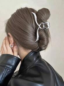 1pc Silver Metal Hair Claw Large Hair Claw Clip, Minimalist Style Hair Accessory - Multicolor - View 1