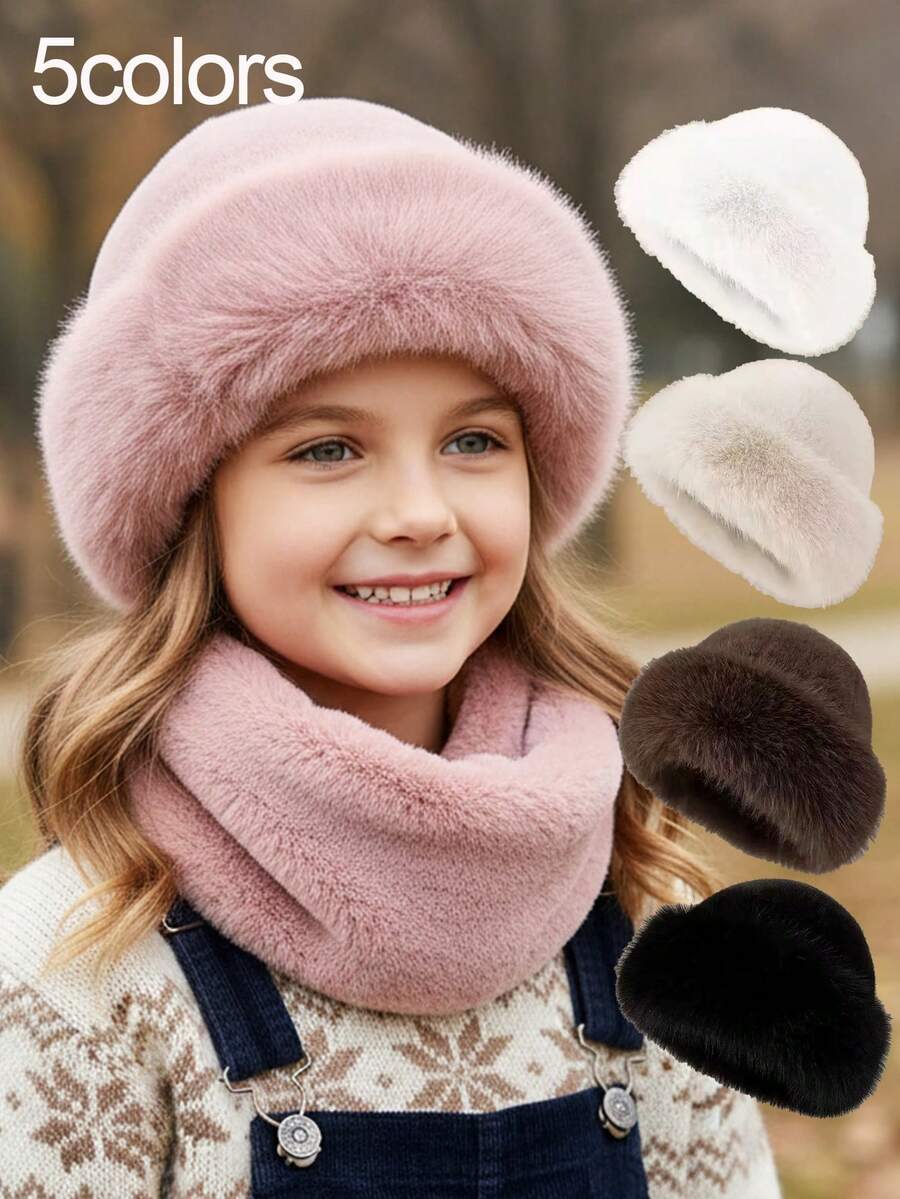1pc/2pcs/5pcs Cute Multifunctional Stretchable Fluffy Soft Cozy Infant/Toddler Mongolian Hat Set, Suitable For Daily Wear All Seasons - Multicolor - View 1