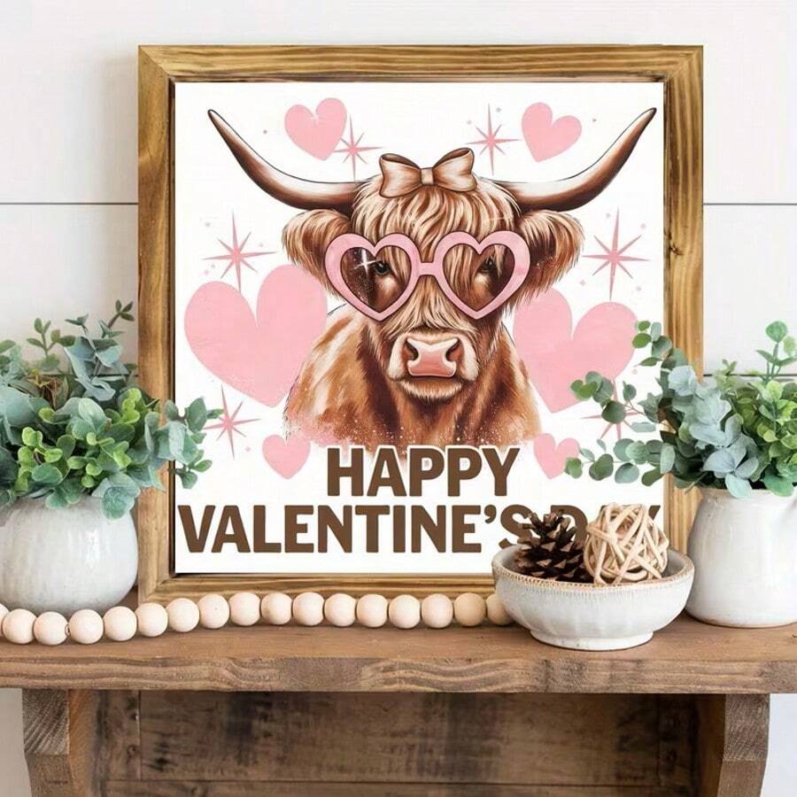 1 peça de moldura de madeira 3D com vaca das Terras Altas para pendurar na parede, ideal para quarto, sala de estar, casa e cozinha. Ótima opção de presente para casa nova, presente de Dia dos Namorados, moldura de madeira requintada para fotos e decoração de casa.