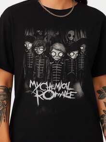 Band-Themed Dark Style Printed T-Shirt - Black - View 1
