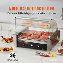 Hot Dog Roller, 11 rodillos 30 Hot Dogs Capacity, 1650W Acero inoxidable Salchicha Grill Cooker Machine con doble control de temperatura Cubierta de vidrio Acrílico Calentador de bollos Estante Bandeja de goteo extraíble, certificado ETL - 11 rodillos - Ver 2