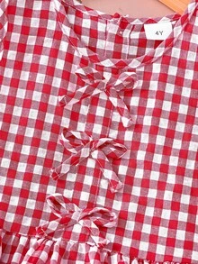 Toddler Spring/Summer Red & White Plaid Set, Cute Bow Tie Sleeveless Top Paired With Wide Leg Pants, Fresh & Stylish 2-Piece Casual Outfit - Pink - View 4