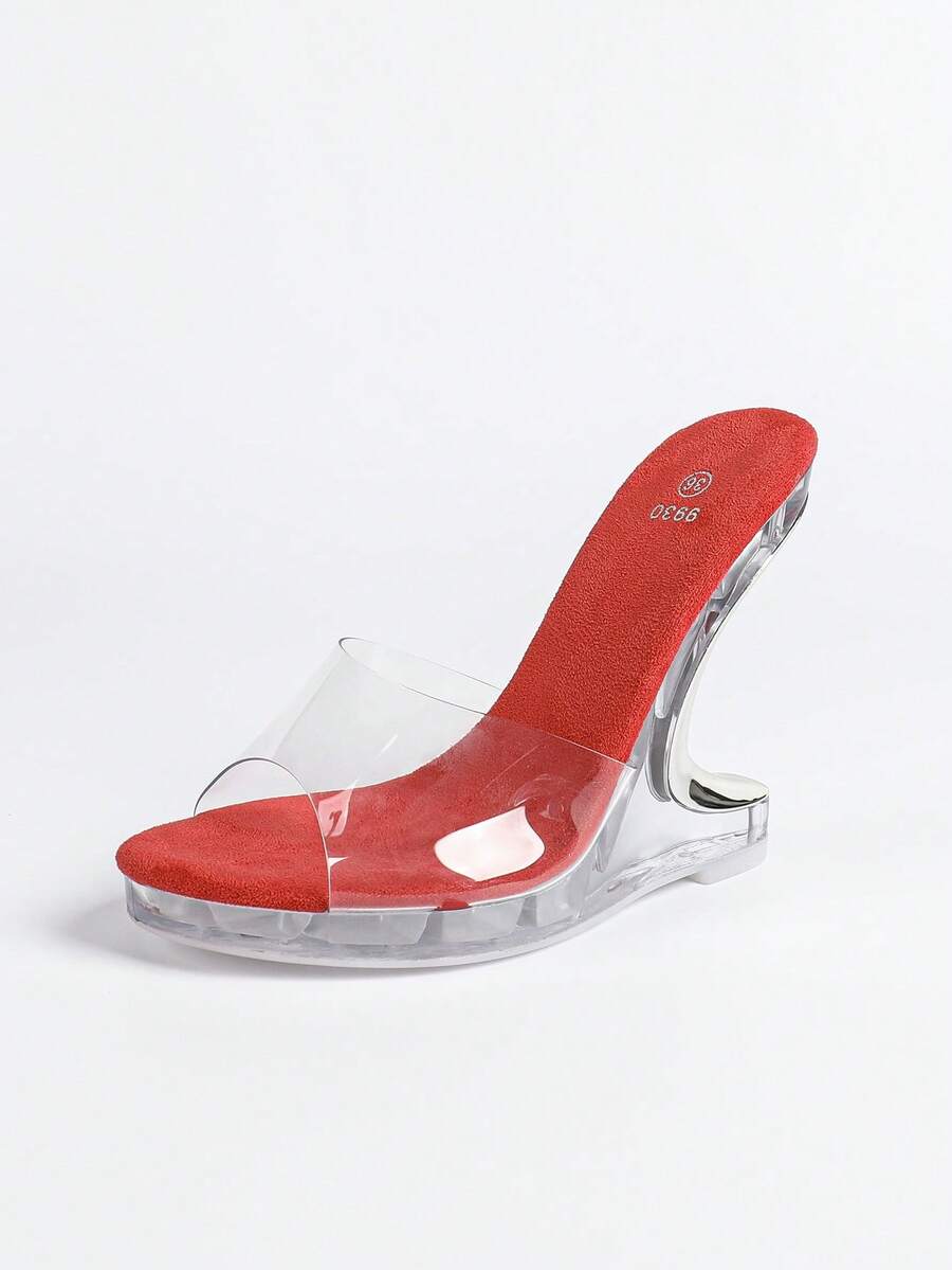 Fashionable Sexy Transparent Crystal Wedge Breathable New Sandals, European & American Style - Red - View 1