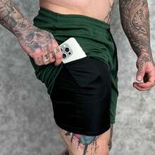 Kit Of 2 Men's UV DryFit Athletic Shorts For Gym, Training, And Running - KIT 2 Blue Green - View 3