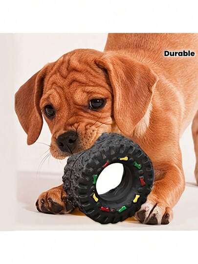 1个耐用幼犬磨牙玩具，互动轮胎咀嚼玩具，采用弹性防咬设计和彩色圆点，适合磨牙和玩耍，适用于所有品种和体型的幼犬。磨牙玩具、互动狗狗玩具、耐用狗狗玩具。狗狗咀嚼舒适，坚固的防咬设计，牙齿训练和玩耍，幼犬磨牙玩具，趣味设计，结构稳固，无需电池
