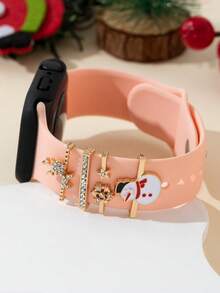 4pcs Nice Jewelry For Smart Watch Apple Snowman And Christmas Tree With Pearl Reindeer Snow Flake Nail And Ring Loop Jewelry With I Watch Band 40mm 41mm 42mm 38mm 44mm 45mm 46mm 49mm, Soft Silicone Sport Bands With Decorative Compatible With Smart I Watch Charms For Series 10 9 8 7 6 5 4 3 2 1 SE For Women