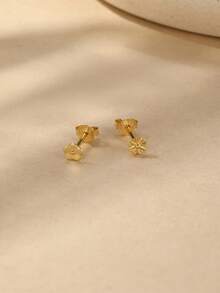 1对花朵造型925纯银耳钉，女士永恒耳钉，适合日常佩戴、婚礼、派对、订婚、圣诞节等场合，精美珠宝 - 金色 - 查看 10