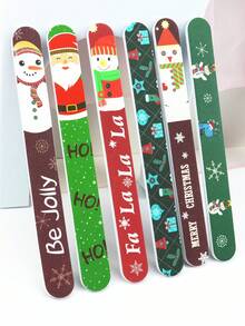 6pcs Christmas Themed Double-Sided Nail Files, 180 Grit Suitable For Natural And Artificial Nails