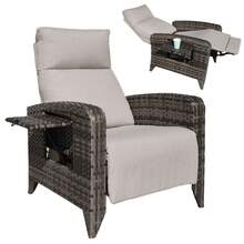 ZZW Outdoor Recliner Wicker Rattan Chair With Footrest Adjustable Back Reclining Patio Lounge Chairs With Removable Cushion & Flip-Up Table - Light Grey - View 8