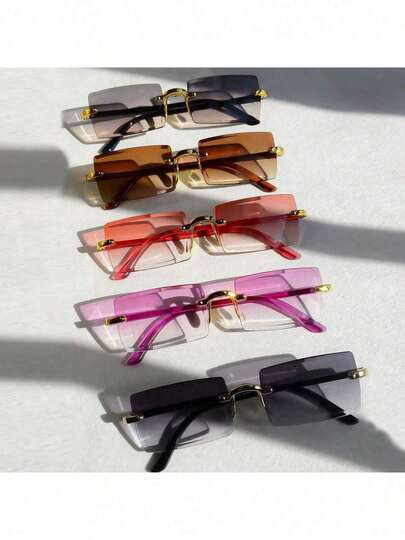 5 件矩形渐变色时尚眼镜，简约时尚设计，适合户外、派对、聚会，适合夏季海滩度假、户外、旅行