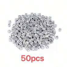 50/100pcs Silver Acrylic Cube Letter Beads For DIY Jewelry Making, Suitable For Gifts To Friends - Silver Letters - View 7