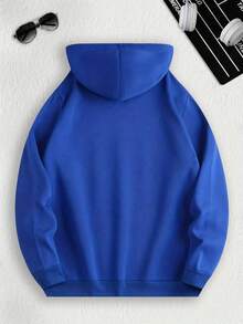 Áo hoodie nam dài tay, màu trơn, vai rớt, có dây rút và túi, kiểu dáng thường ngày, thích hợp cho mùa thu/đông, mùa tựu trường. - Màu xanh lam - Xem 6