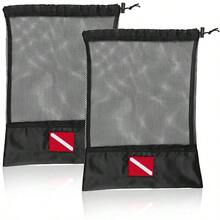 2 Pcs Mesh Dive Bag, Mesh Bags with Shrink Lock, Nylon Drawstring Bag Gear, Fit, Snorkeling - 16x12 - Ver 2