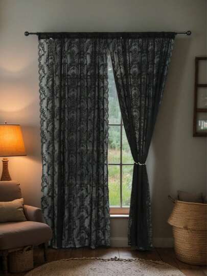 1pc Delicate Floral Lace Curtain, Suitable For Living Room, Bedroom, Kitchen Decor