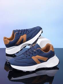 Couple's New Breathable Leather Casual Sneakers, Fashion Chunky Sneakers, Running Shoes For Men, Autumn/Winter - Royal Blue - View 1