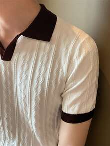 ALTZTAR 男士撞色短袖针织麻花纹理 Polo 衫 - 杏色 - 查看 7