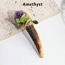 1件迷你天然宝石玫瑰石英和紫水晶水晶权杖原石女巫魔法棒精美儿童魔杖创意游戏万圣节装饰圣诞礼物春季饰品 - 原石鹿角小權杖 - 查看 19