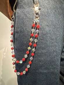 1pc Fashion Street Hip-Hop Pants Chain, Handmade Ceramic Rhinestone Ball Waist Chain, Unisex Body Chain Accessory For Daily Wear (Friendly Reminder: This Is A Handmade Chain, Occasional Detachment Is Normal, Can Be Re-Assembled) - trắng - Xem 9