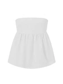 Tops de tubo de verano para mujer, sin mangas, sin tirantes, de color liso, holgados, tipo bandeau, camisas informales - Blanco - Ver 1