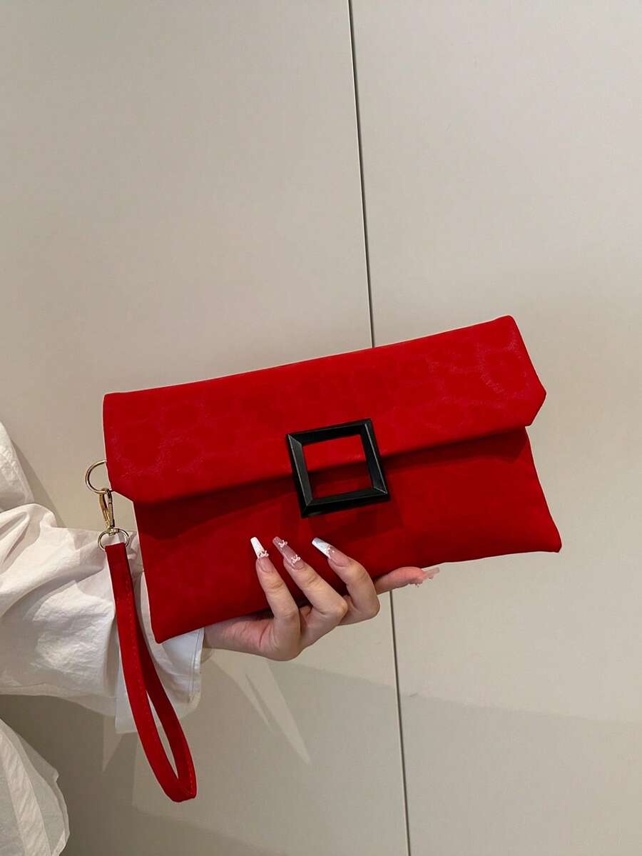 Fashionable Minimalist Casual Clutch Bag For Women, New Solid Color Retro Envelope Purse Coin Pouch - Red - View 1