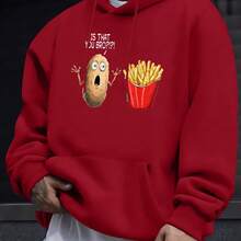 Men's Fashion Hoodie With Potato And French Fries Print And "Is That You Bro!" Text For Daily Wear, Casual, Social, Winter, And Autumn - 紅色 - 查看 6