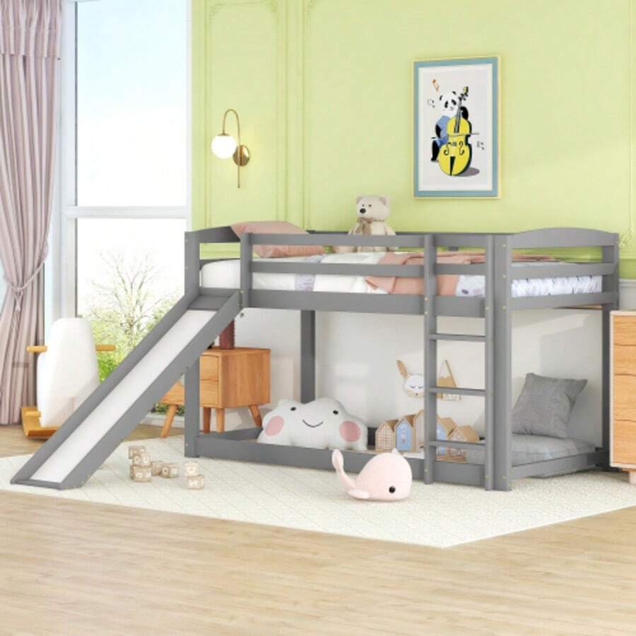 Bunk Beds, Folding Bed With Slide, Solid Wood Frame, Easy Assembly, 90x200 Cm - White - View 1