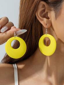 imoli 1pc Necklace/1 Pair Earrings/1 Set Minimalist Fashionable Acrylic Geometric Creative Niche Jewelry Earrings, Necklace And Jewelry Set, Suitable For Daily Wear, Casual, Party, Date, Gift - 30222-ear-yell-a-eP - View 2