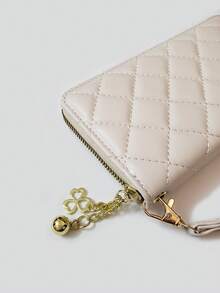 Versatile Minimalist Solid Color Diamond Plaid Long Zipper Wallet