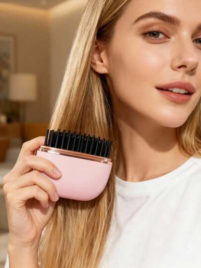 Mini-hårplattång, sladdlös mini-hårplattång och varm kam 2-i-1, laddningsbar 2000 mAh snabbvärmande stylingverktyg, 3 temperaturinställningar skållningsfri plattångsborste, ultraportabel och fickstorlek för resor och snabb styling, perfekt present till tonåringar, studenter, resenärer, alla hjärtans dag och jul