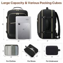 UKEIN 40L Travel Backpack For Women, Carry On Bag Flight Approved, Waterproof Backpack With 3 Packing Cubes, Weekender Personal Item Bags For Airplane Travel Essentials, TSA Approved - 黑色 - 查看 3