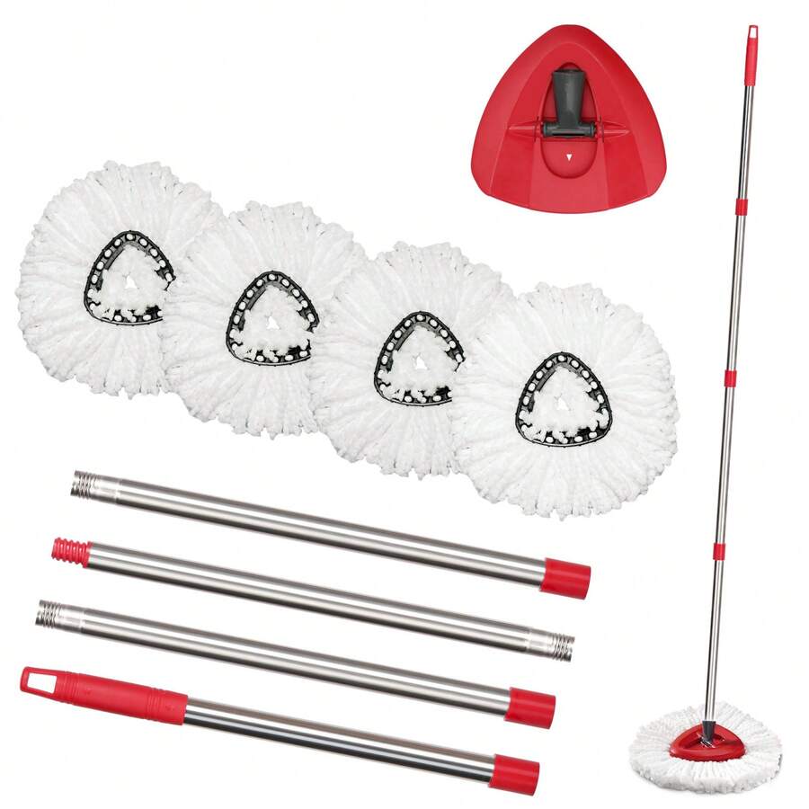 O-Cedar Spin Mop Replacement Head Set With Base And 30" To 58" Handle, Combo Set Includes 4 Pack Mop Refills - Đỏ - Xem 1