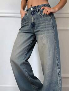 Livesso Women's Wide Leg Jeans With Pockets,Baggy Jeans - Medium Wash - View 4