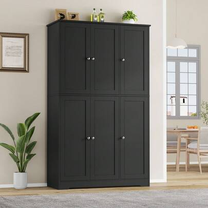 Kitchen Cabinet, Sideboard, Storage Cabinet, Kitchen Furniture, Kitchen Food Cabinet, Bedroom Wardrobe, Tall Cabinet, 6 Doors, Adjustable Shelves, White, 106x37x180 Cm