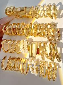 Bộ 32/20/10 khuyên tai nữ, màu vàng, thanh lịch và thời trang, thiết kế hình học rỗng, ngọc trai giả, bướm, trái tim, khuyên tai vòng xoắn, thích hợp cho phụ nữ đeo hàng ngày, tiệc tùng, ngày lễ, giáng sinh, quà tặng ngày lễ tình nhân cho gia đình, bạn gái (giao hàng ngẫu nhiên) - Nhiều màu - Xem 3