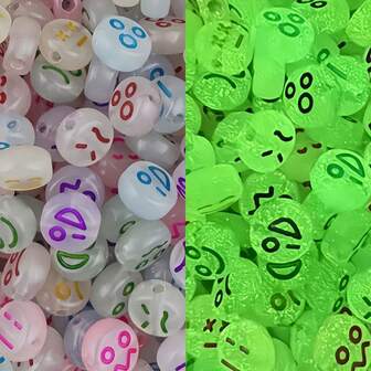 Glow-In-The-Dark Acrylic Beads - 500/300/200/100pcs Piece, 4x7mm, Assorted Colors With Expressive Faces, Round Spacer Beads For DIY Jewelry, Bracelets, Necklaces, Phone Chains & Earrings Craft Kit